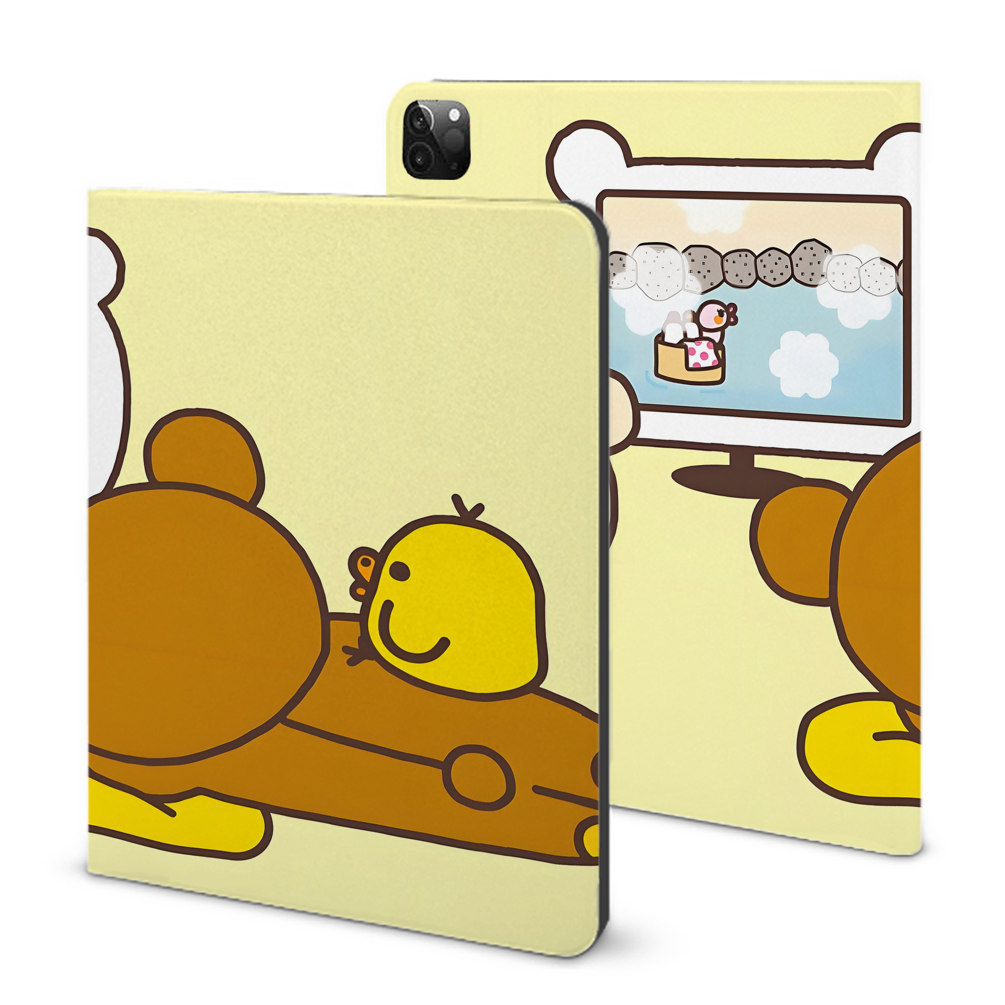 （画像用） リラックマ リラックマ キイロイトリ Rilakkuma Korilakkuma Kiiroitori IPadケース ペンホルダー付き ブックスタイルデザイン